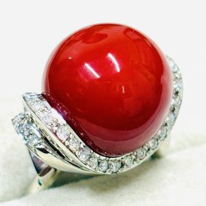 Pt900 プラチナ900 リング サンゴ メレダイヤ ジュエリー 山形市