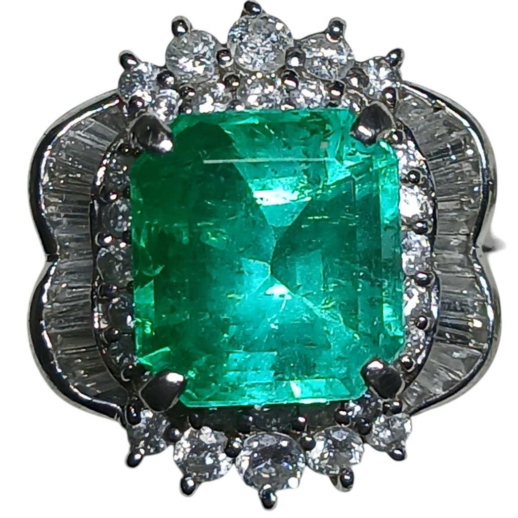 Pt900 プラチナ900 コロンビア産エメラルド メレダイヤ リング　札幌市 東区 元町