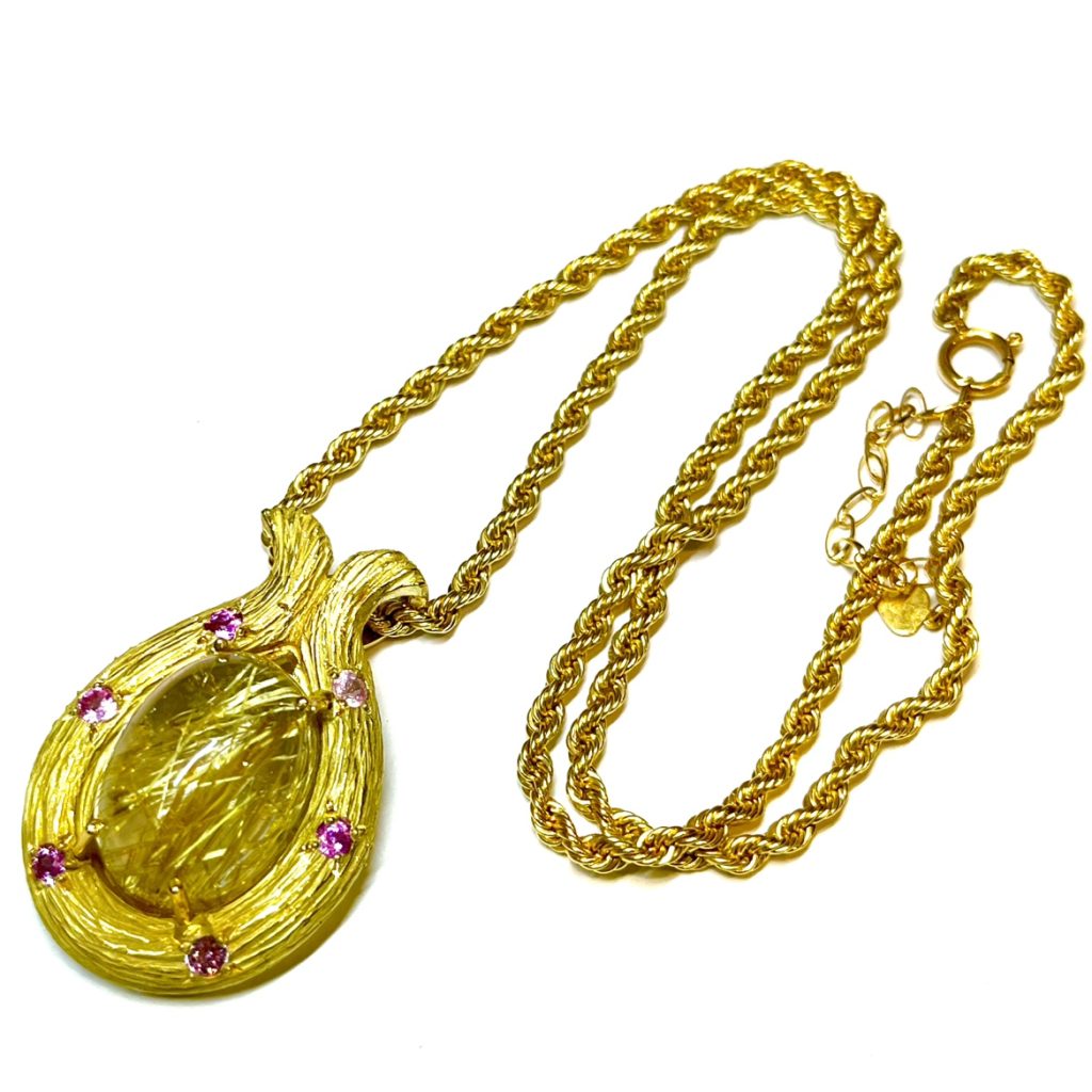 K18 18金 ルチルクオーツ ルビー付き ネックレス 水晶 アクセサリー