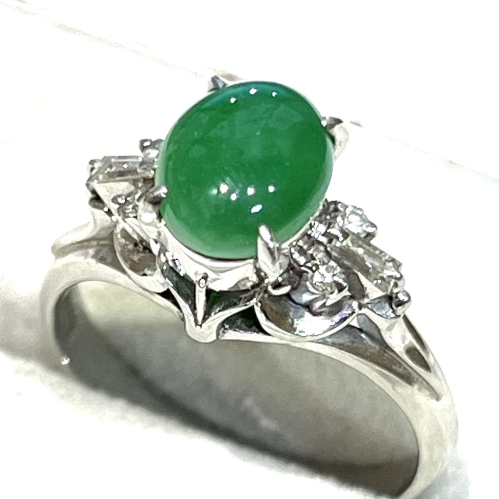 Pt900 プラチナ900 翡翠 メレダイヤモンド付き リング 指輪 アクセサリー