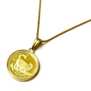 K24 マン島キャットコイン 金貨 K18枠 コイントップ ネックレス アクセサリー 24金 18金