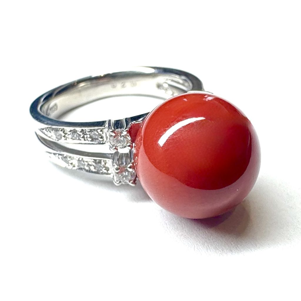 Pt900 プラチナ リング サンゴ 珊瑚 メレダイヤ