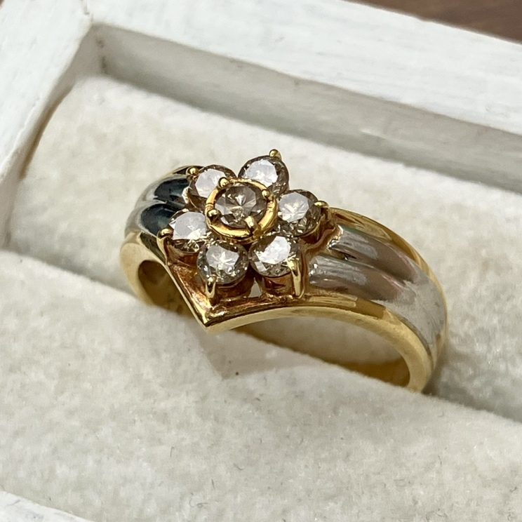 K18/Pt900 ダイヤ付きコンビリング