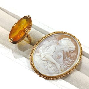 【K18おまとめ】18金・貴金属・アクセサリー・ジュエリー・シトリン・カメオ ブローチ・指輪 リング