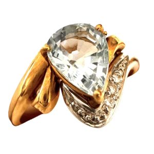 K18/Pt850 コンビ アクアマリン/メレダイヤ付きリング 札幌市中央区宮の森