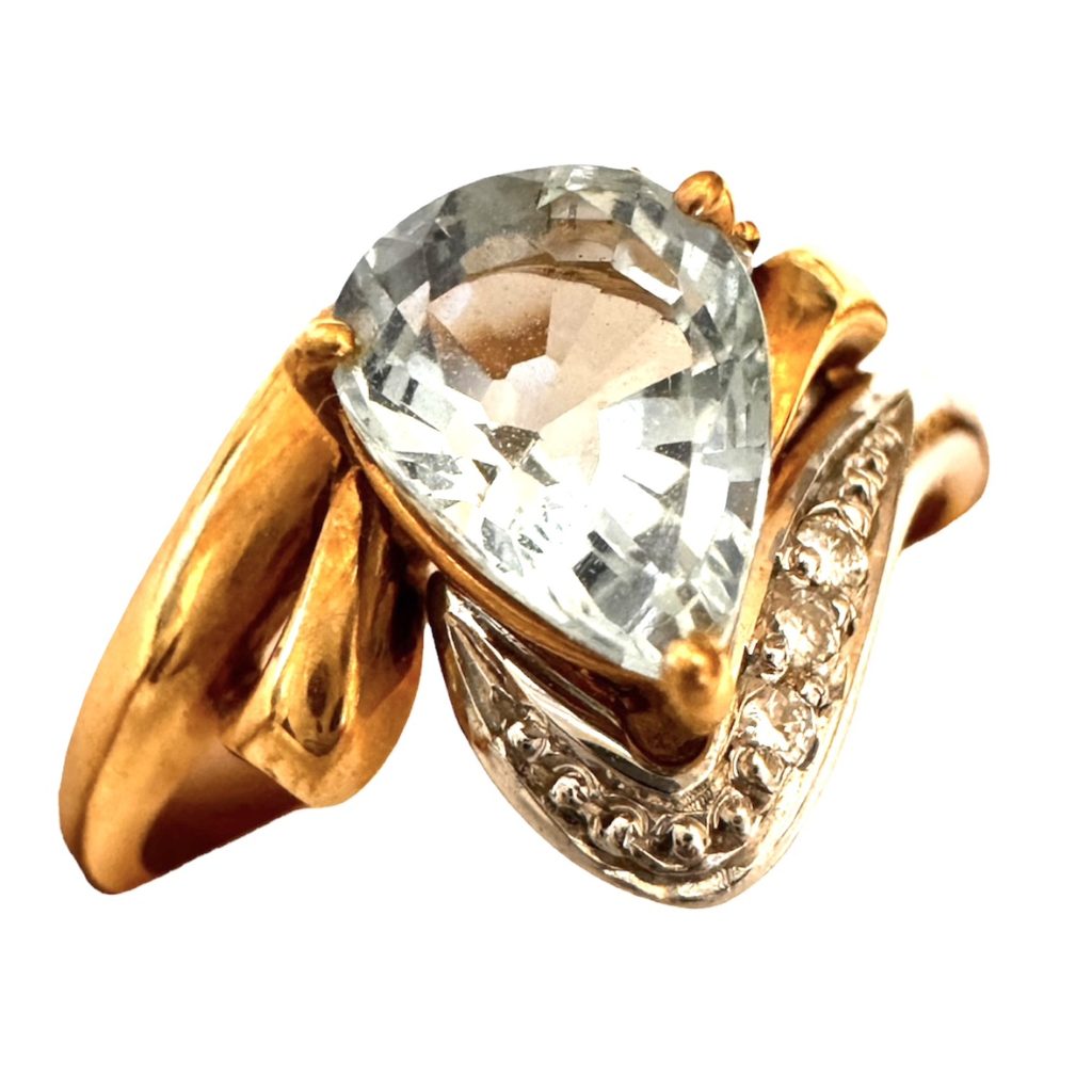 K18/Pt850 コンビ アクアマリン/メレダイヤ付きリング 札幌市中央区宮の森