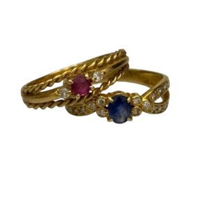 K18　サファイアリング　ルビーリングセット