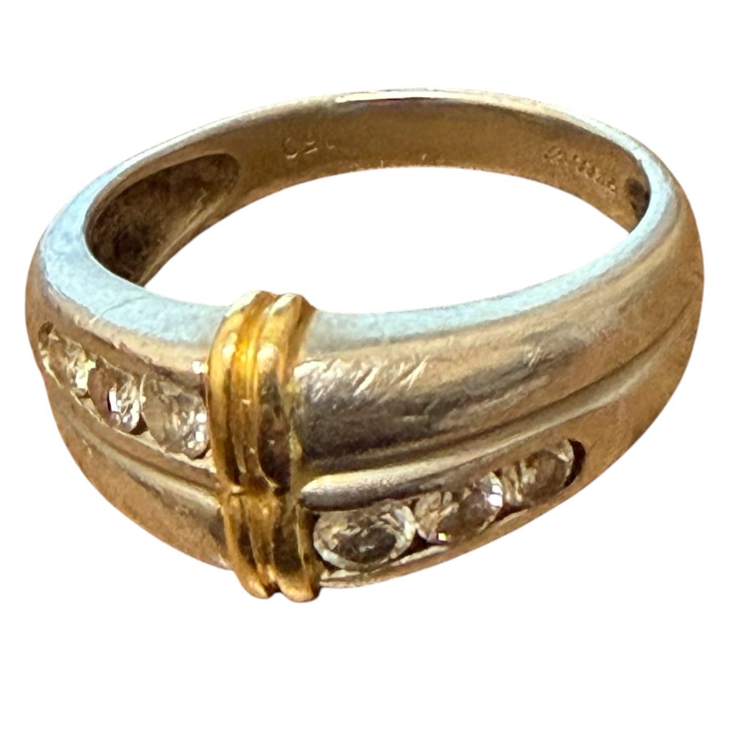 K18/pt900　コンビリング　メレダイヤ付き　さすがやイオン伊達店