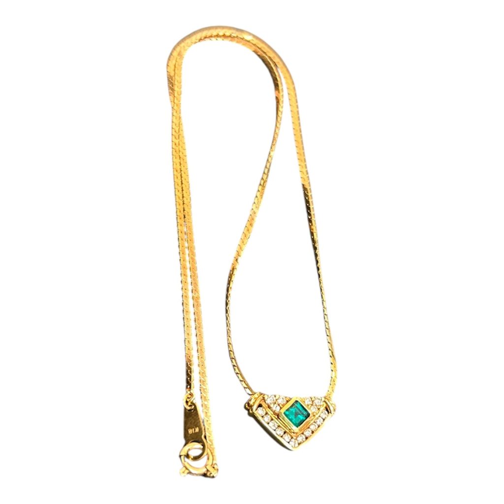 K18 メレダイヤ エメラルド付きトップ　ネックレスチェーン　買取り