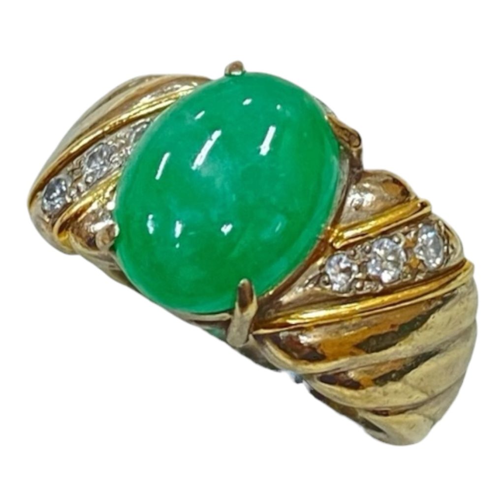 K18 18金 750 翡翠 メレダイヤ リング 指輪