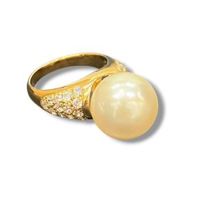 【真珠 メレダイヤ リング】K18 18金 750
