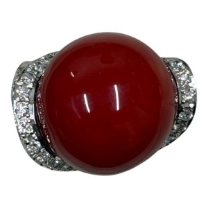 Pt900 サンゴ（珊瑚）メレダイヤ付きリング