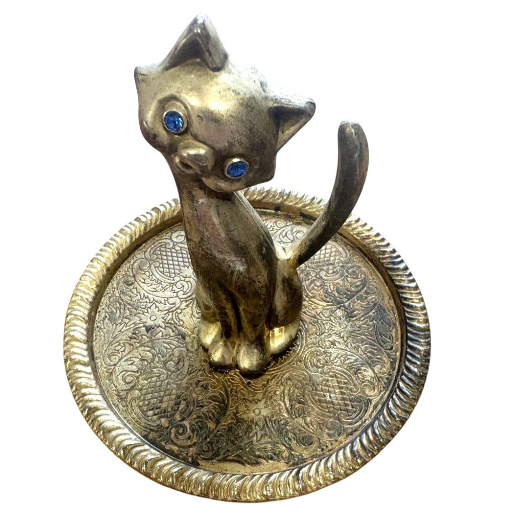 サファイア装飾付き 銀製猫モチーフ置物（アンティーク）