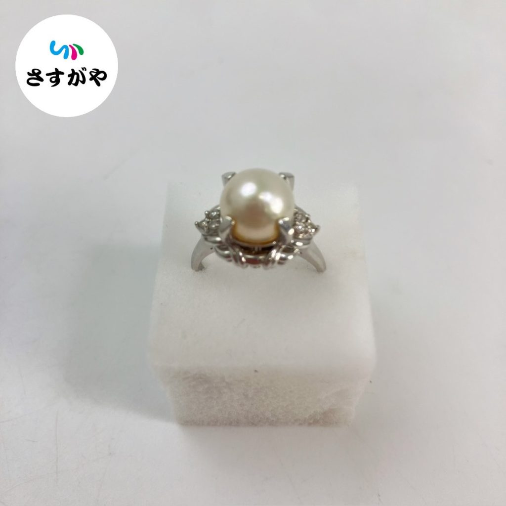 Pt900 パール、ダイヤ付きリング