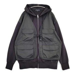 COMME des GARCONS HOMME AD2024 綿裏毛×エステル綿タフタジップパーカー サイズL ブラック コムデギャルソンオム 6-0307M 101825
