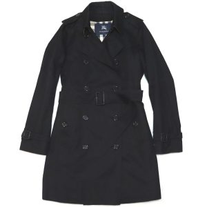 BURBERRY バーバリーロンドン コットン トレンチコート 40 ベルト付き ノバチェック裏地 襟裏 ブラック