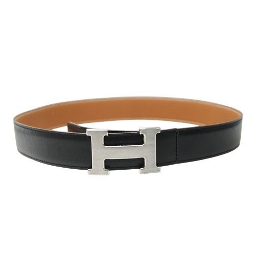 エルメス コンスタンス ベルト 75サイズ/ブラック×ライトブラン シルバー金具 □I刻 2005年製 最長77cm程(17771)