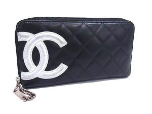 CHANEL シャネル ココマーク カンボンライン ラムスキン ラウンドファスナー 長財布 ウォレット 札入れ 小銭入れ ブラック系 FZ1913