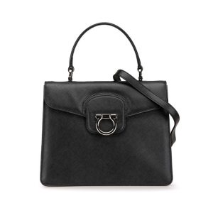 サルヴァトーレフェラガモ ガンチーニ ハンドバッグ ショルダーバッグ 2WAY ブラック シルバー レザー Salvatore Ferragamo