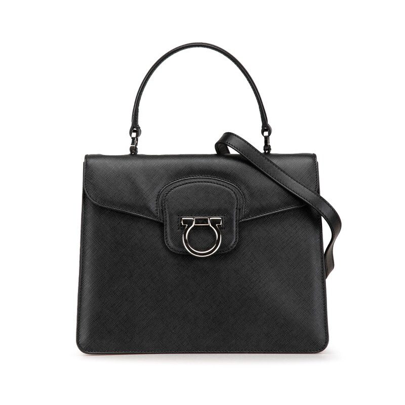 サルヴァトーレフェラガモ ガンチーニ ハンドバッグ ショルダーバッグ 2WAY ブラック シルバー レザー Salvatore Ferragamo