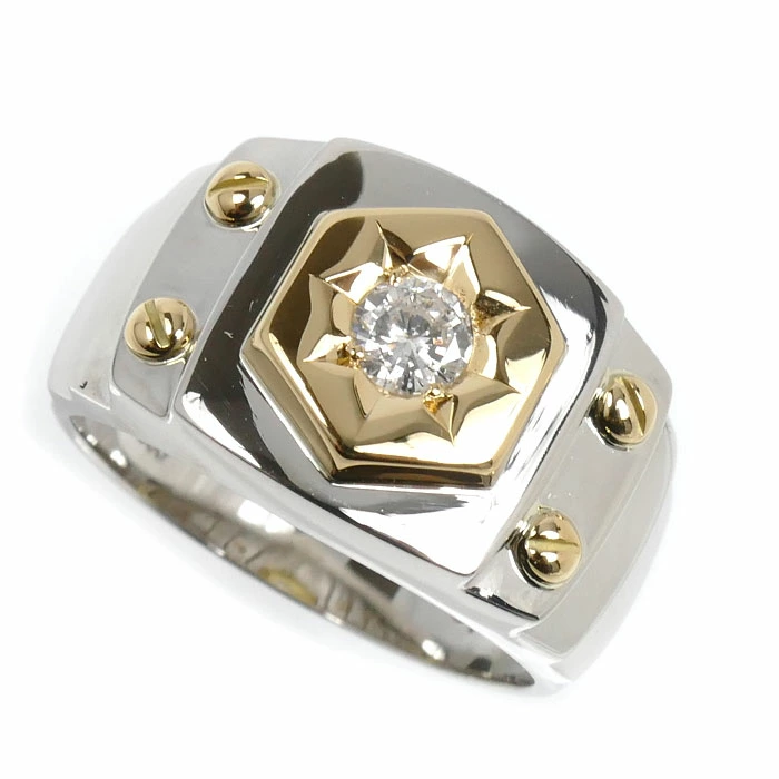 K18 Pt900　コンビ　リング　ダイヤモンド　指輪　プラチナ　ゴールド　遺品