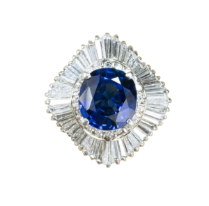 プラチナ　Pt900 サファイア／メレダイヤ付きリング