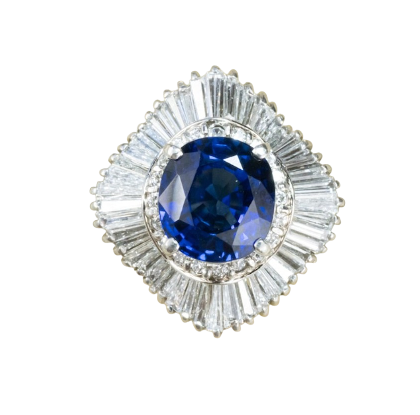 プラチナ　Pt900 サファイア／メレダイヤ付きリング