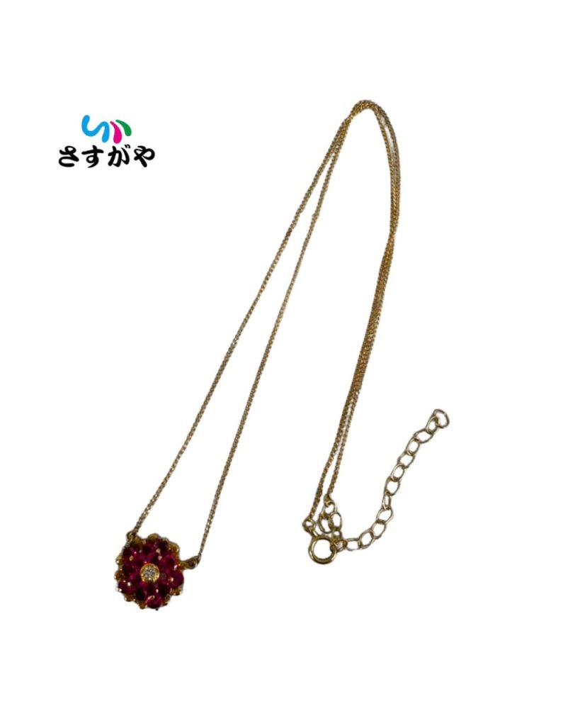 K18 ルビー＆ダイヤモンド フラワーネックレス