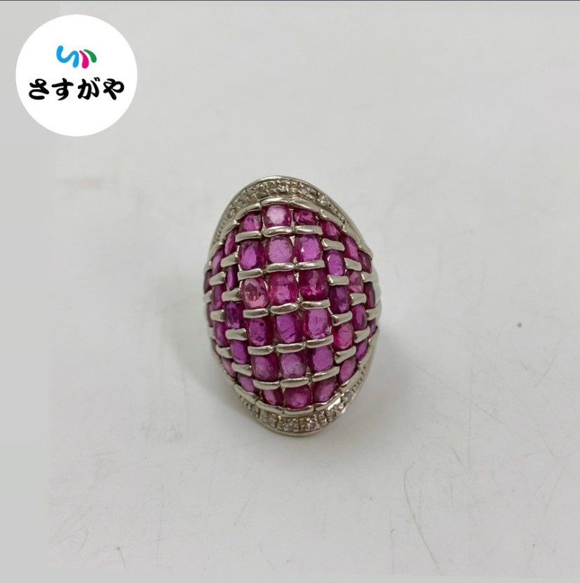 Pt900 ルビー パヴェセッティング デザインリング