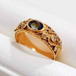 K18 18金 750 サファイア メレダイヤ リング 指輪 アクセサリー