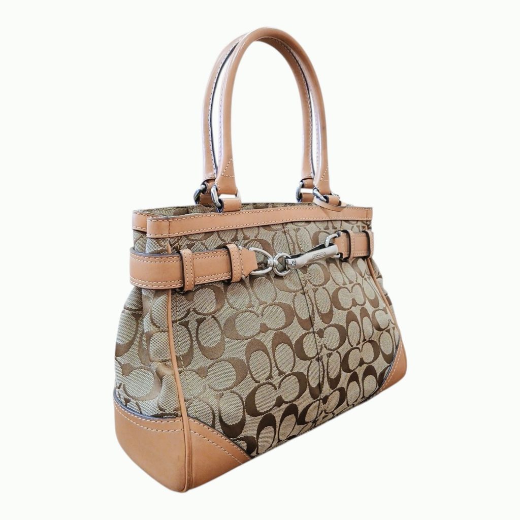 COACH コーチ シグネチャー キャンバス レザー タッセル ハンドバッグ