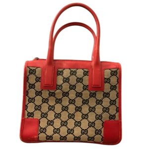 GUCCI GGキャンバス ハンドバッグ（レッドレザー）