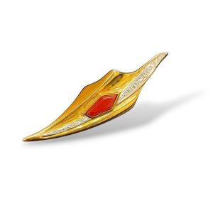 【珊瑚 メレダイヤ コンビ ブローチ】K18 18金 750 Pt850 プラチナ850