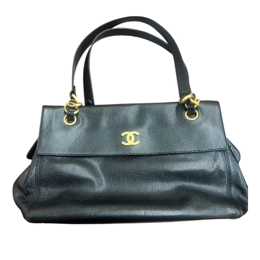 【ブランド】CHANEL キャビアスキン ココマーク フラップ ハンドバッグ ブラック