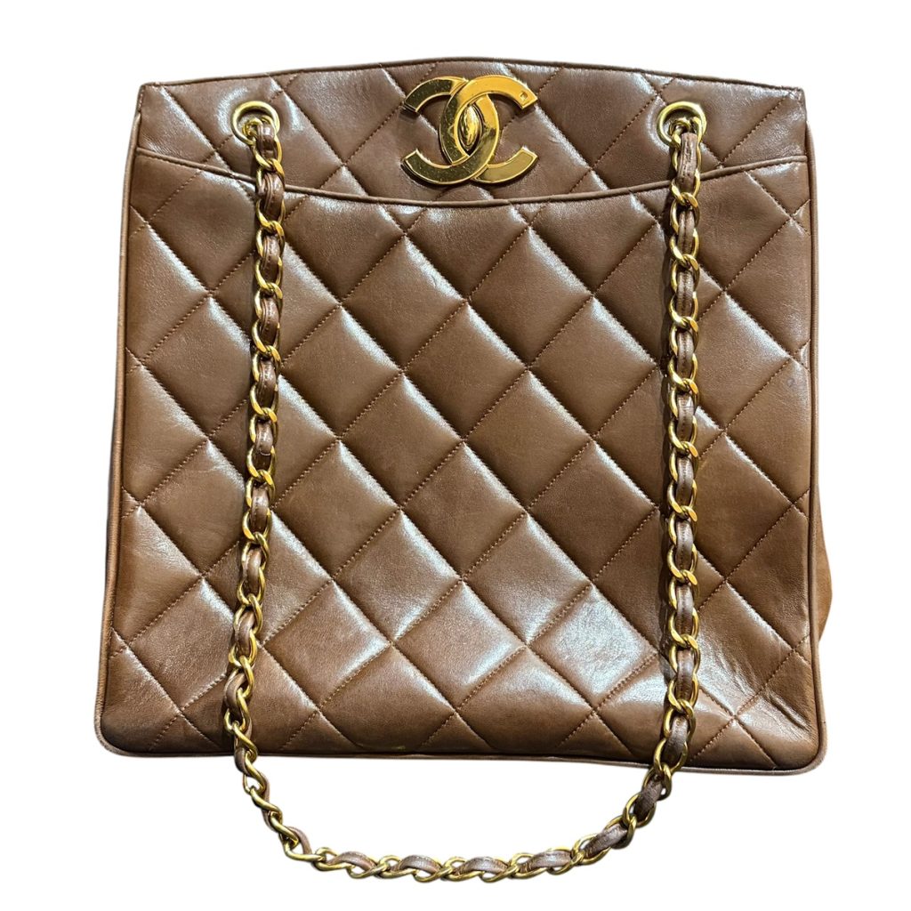 シャネル(CHANEL) マトラッセ ラムスキン チェーン ショルダーバッグ ブラウン レディース