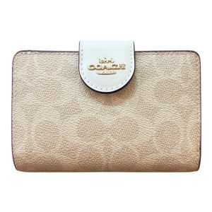 COACH ミディアム コーナー ジップ ウォレット シグネチャー キャンバス（サンド×チョーク）