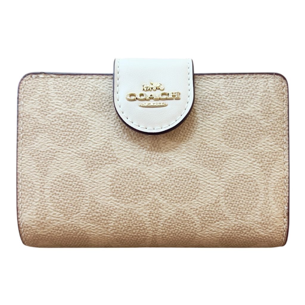 COACH ミディアム コーナー ジップ ウォレット シグネチャー キャンバス（サンド×チョーク）