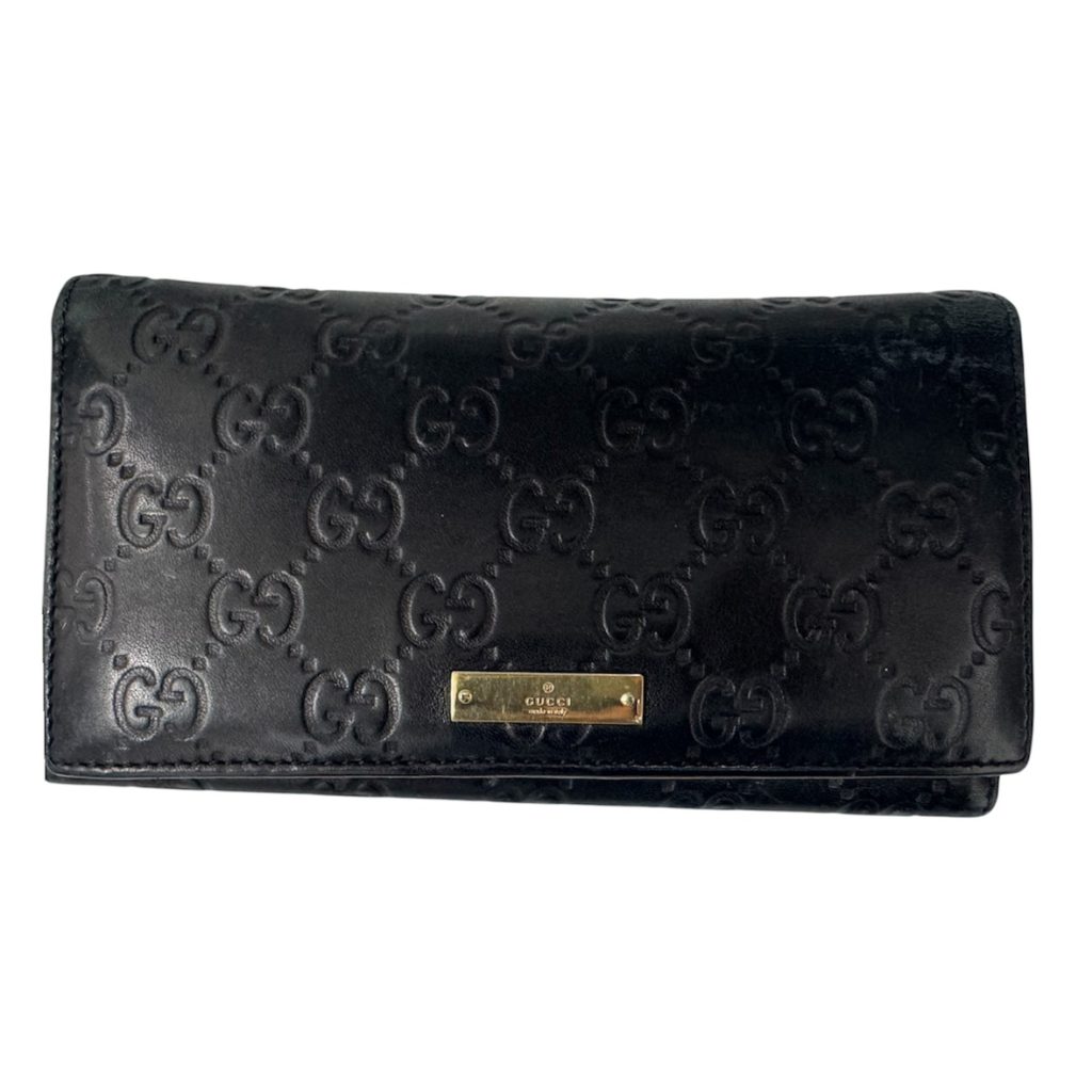 【メタルバー 二つ折り長財布 グッチシマ】GUCCI【Bランク】