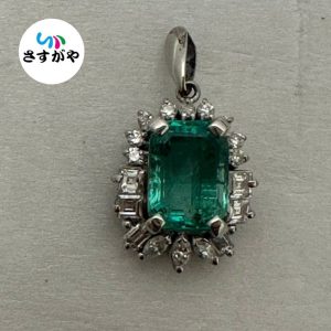 Pt900 エメラルド ダイヤ ネックレストップ