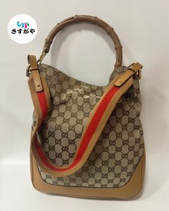 GUCCI GGキャンバス×レザー バンブーハンドル 2WAYショルダーバッグ