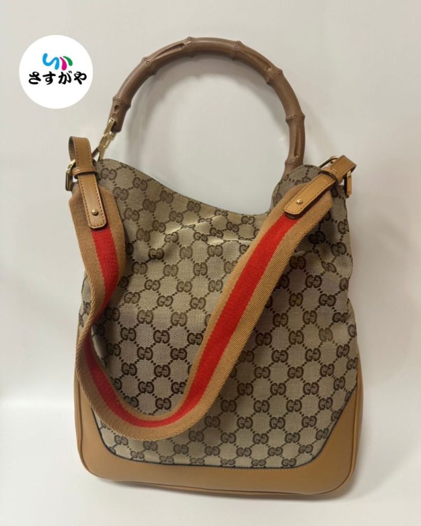 GUCCI GGキャンバス×レザー バンブーハンドル 2WAYショルダーバッグ