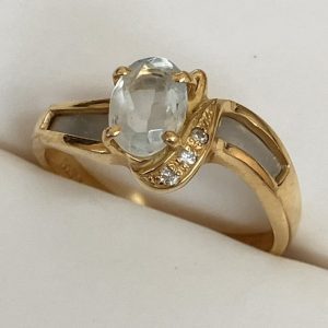 K18 Pt900 コンビ アクアマリン リング