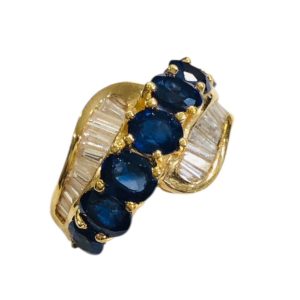 K18（18金）サファイア3.5ct メレダイヤモンド0.89ct リング