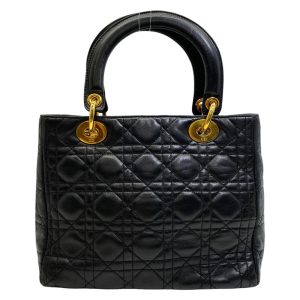レディディオール（Lady Dior）ミディアムバッグ カナージュ ラムスキン ブラック ゴールド金具