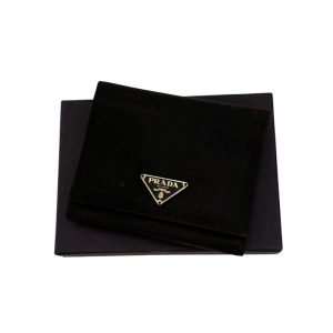 PRADA プラダ 三つ折り財布 ナイロン サフィアーノ レザー ブラック 三角ロゴ 小銭入れ 財布