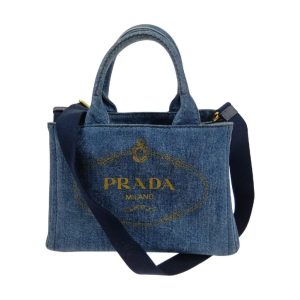 プラダ PRADA カナパ トートバッグ Mサイズ 2WAY ショルダーバッグ キャンバス 1BG642 デニム ブルー