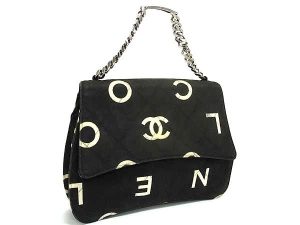 CHANEL シャネル ココマーク マトラッセ キャンバス チェーン ハンドバッグ レディース ブラック系×アイボリー系 HB1320