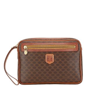 セリーヌ マカダム セカンドバッグ クラッチバッグ ブラウン PVC レザー メンズ CELINE