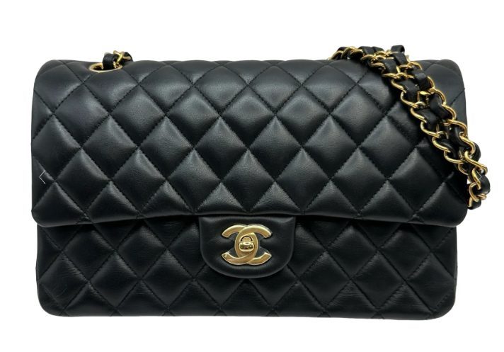 シャネル CHANEL マトラッセ25 キャビアスキン ダブルフラップ チェーンショルダーバッグ ブラック ゴールド金具