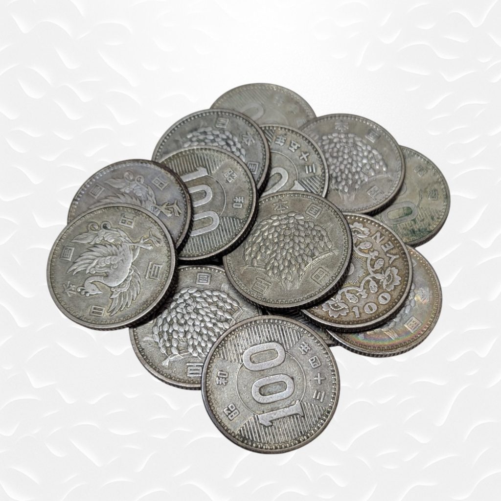 100円銀貨14枚買取、さすがやハレルパルク磐田店